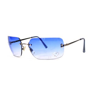 Vintage Rimless Blue Gradient Sunglasses – Y2K Minimal Shades