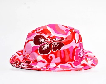 Vintage Floral Bucket Hat – Pink Retro Summer Hat – Y2K Flower Print Hat – Unisex Festival Hat