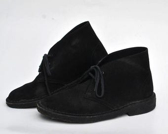 Black Suede Desert Boots Vintage Minimalist Chukka Boots With Crepe Sole, Classic Lace-Up Everyday Shoes size eu 39 uk 6 us 8