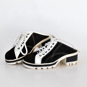 Sabot shoes 90s sneakers combat sneakers tie womens size eu 37 us 6 uk 4 platform summer slippers vintage black white leather grunge rock