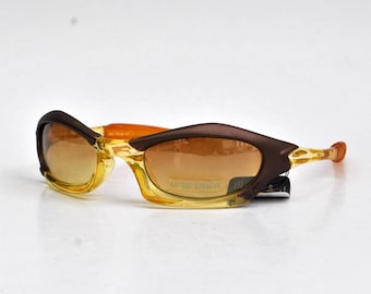 Y2K Sport Sonnenbrille • Schwarz & Braun Wrap Sonnenbrille • 2000er Jahre Futuristische Sonnenbrille • Retro Techwear Brille • Vintage Style Brille