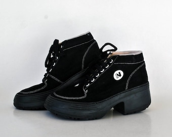 Y2K plateauzolen zwarte sneakers maat EU 38 VK 5 VS 7 plateaus jaren 90 plateauzolen buffellaarzen vintage dames suède platformschoenen