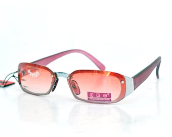 Vintage solglasögon med röda linser, 90-talsstil | UV-skydd, retro rektangulära solglasögon | Unisex Y2K-sommarglasögon