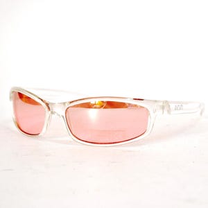 Vintage Sunglasses | Clear Frame Pink Lenses | Y2K Designer Eyewear | Early 2000s Retro Sunglasses