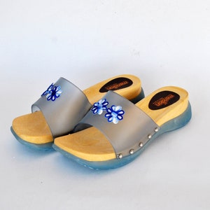 blue summer 90s  plastic slippers japanese sandals vintage strappy slides size eu 38 us 7 uk 5 beach shoes summer womens shoes clogs y2k
