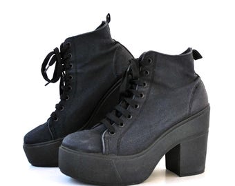 shoes with heel platform goth rock rihanna shoes size eu 37 UK 4 us 6 military army womens boots black leather heels bitch wear mid heel