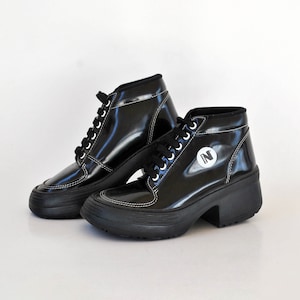 y2k platform shoes black sneakers size eu 38 uk 5 us 7 platforms 90s platforms buffalo boots vintage womens platform glossy leather shoes