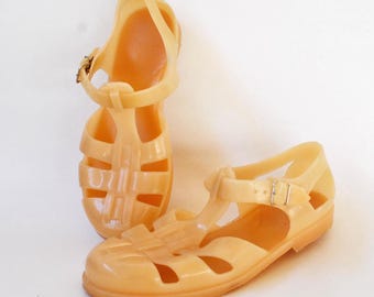 Vintage Ecru Jelly Sandals | Retro Fisherman Style Plastsandaler | Sommarskor | Oanvända Vintage Skor | EU-storlek storlek eu 39 uk 6 us 8