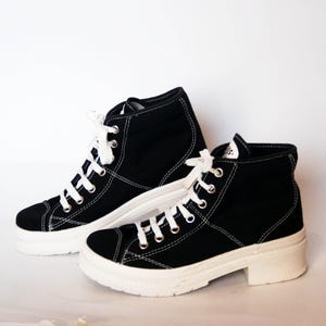 black platform shoes womens vintage summer chunky sneakers military boots canvas high tops size eu 36 uk 3 us 5 goth rock shoes women shoes