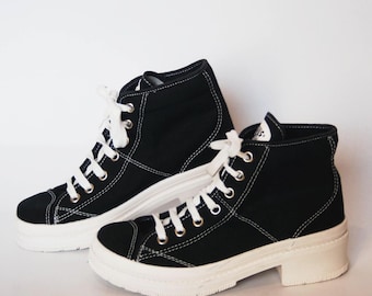 Schwarze Plateau Ankle Boots zum Schnüren, robuste Schnürstiefel, Schnürstiefel, Ankle Boots Größe 36