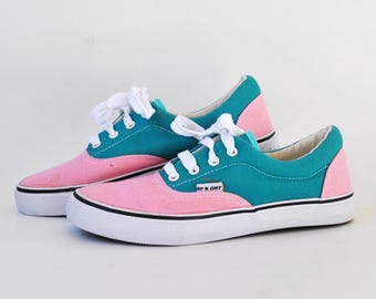 Vintage 1990-talsfärgade canvassneakers | Rosa och turkosa retrosneakers | Y2K-vardagsskor | Damstorlek 39 | Unisex