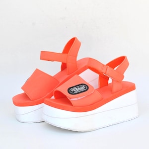 Vintage Platform Sandals | Bright Orange Chunky Sandals | Y2K Summer Shoes | Unisex Retro Footwear size eu 37 uk 4 us 6