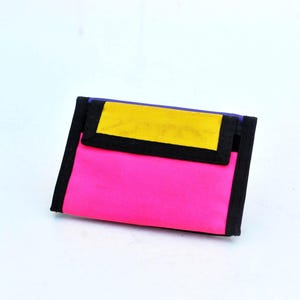 Cartera vintage unisex de los años 90, pequeña cartera para identificación, monedero, colores neón, estampado pop, bolsillo para rascar, cartera rosa, cartera con velcro, cartera plegable, cartera retro de nailon.