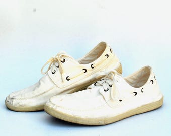 Náuticos vintage de lona blanca, estilo náutico para hombre, clásicos, sin cordones, talla 43 (Europa), 12 (EE. UU.), 10 (Reino Unido)
