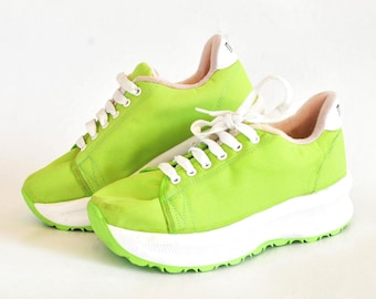 Lime Green Platform Sneakers | Y2K Chunky Trainers | Neon Green Streetwear Shoes | Unisex Retro Sneakers size eu 37 uk 4 us 6