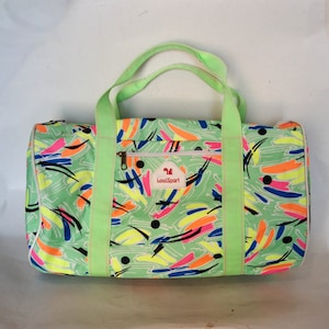 90s acid beach carry case 90s style gym sports sack round shape duffel bag neon colors large green bagpack retro vintage bag unisex