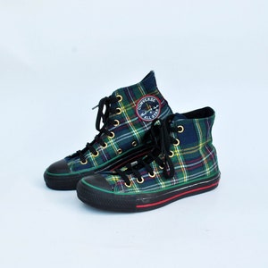 Converse All Star Canvas Vintage Coachella Shoes Hi Tops Womens Goth Rock Converse Tartan Print Black Green Shoes Size Eu 37 Uk 4 Us 6 Boho Etsy