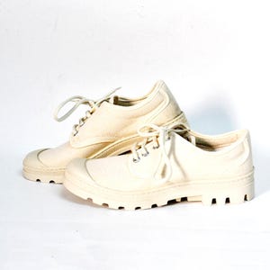 Vintage Cream Canvas Shoes | Chunky Lug Sole Lace-Up Shoes | Minimal Retro Low Top Shoes | 90s Utility Style size 38 uk 5 us 7 casual shoe