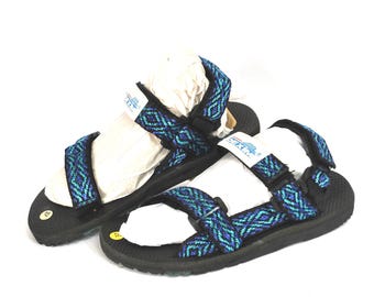 Vintage Dexim Sport Sandals, Blue Tribal Strap Hiking Sandals, Retro Adjustable Summer Outdoor Shoes size eu 40 us 9 uk 7