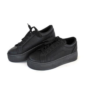 Total Black Platform Sneakers – Chunky Sole Minimal Streetwear Shoes size US 5 EU 36 UK 3 image 1