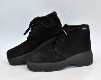 Black Platform Ankle Boots – Chunky Wedge Lace-Up Boots – Minimalist Streetwear Shoes size eu 38 uk 5 us 7