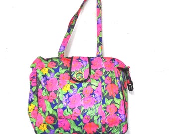 Vintage Floral Shoulder Bag | Colorful 90s Style Handbag waterproof tote bag