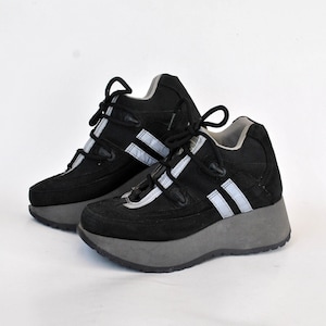 platform shoes vintage size EU 36 uk 3 us 5 sneakers total black boots cosplay gothic rock 90s platforms womens platform leather shoes