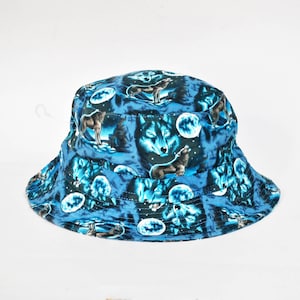 vintage howling wolf hat bucket beach hat blue fashion hip hop fishermans trap tie diy camouflage womens mens unisex sun hat cap festival