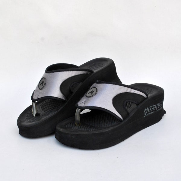 platform slippers Japanese summer black foam size eu 38 uk 5 us 7 comfort sandals platform slides 90s platform black flip flops platforms