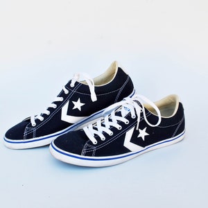 Converse all star blue canvas rock shoes tie sneakers low tops vintage mens size eu 43 uk 8 us 10 womens shoes grunge