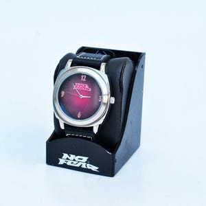 No Fear metalen horloge ronde zilver rode pols heren y2k leren handhorloge retro vintage horloge jaren 90 stijl handpols