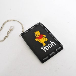 Pooh Bär Vintage Brieftasche y2k unisex schwarz kleiner ID Geldhalter Cartoon Lederkette goth kratztasche Geldbörse faltbare Geldbörse retro