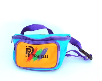 Vintage Fanny Pack • 90s Color Block Waist Bag • Retro Small Belt Bag • Bright Nylon Festival Bag • Unisex