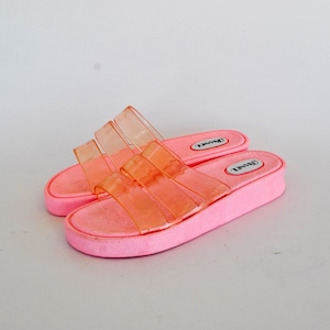 Pink summer 90s  plastic slippers japanese sandals vintage strappy slides size eu 37 us 6 uk 4 beach shoes summer womens shoes clogs y2k