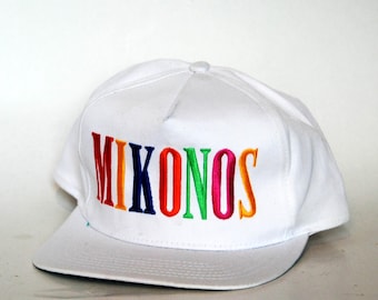 Vintage Mykonos Souvenir Cap | Bunt bestickter Hut Retro Reise Snapback | 1990er Jahre Tourist Cap