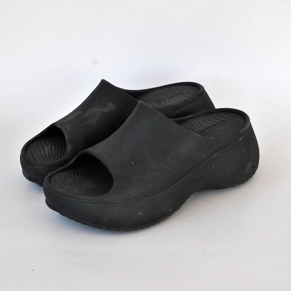 Foamy platform mules slippers japanese vintage platforms slides size eu 39 us 8 uk 6 giant summer shoes black clogs punk y2k goth rock