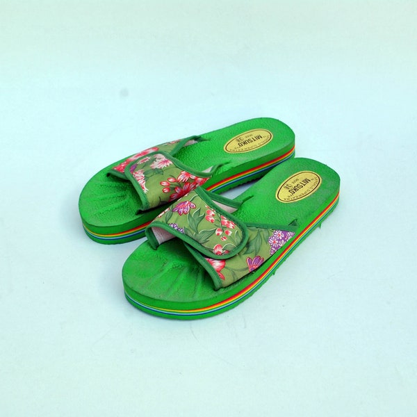 Green Floral japanese flip flops slippers summer slides 90s beach shoes retro size eu 38 us 7 uk 5 womens shoes platform foam slippers comfy