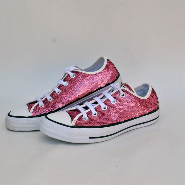 all star shoes canvas glitter pink tie sneakers low tops vintage all star converse print size eu 36 uk 5 us 3 womens shoes grunge