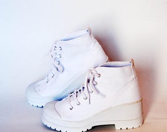 platform shoes sneakers womens vintage platforms chunky sneakers high tops shoes goth rock shoes buffalo boots white size eu 36 us 5 uk 3