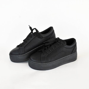total black platform shoes cosplay sneakers canvas 90s platforms goth rock vintage size US 5 EU 36 UK 3 high tops womens shoes platforms