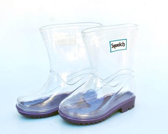 Stivali da pioggia trasparenti per bambini con suola viola / Stivali impermeabili trasparenti / Stivali da pioggia per bambini in stile Y2K / Calzature unisex per bambini