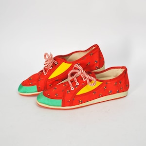 Floral canvas shoes 90s sneakers joggers grunge flat sneaker red old school casual tie womens size eu 38 uk 5 us 7 low tops summer shoes
