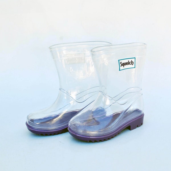 Bottes de pluie violet clair pour enfants, bottes vintage pour tout-petits, bottes en gelée, bottes galoches des années 80 et 90, chaussures d'extérieur à plateforme épaisse pour lavage de voiture