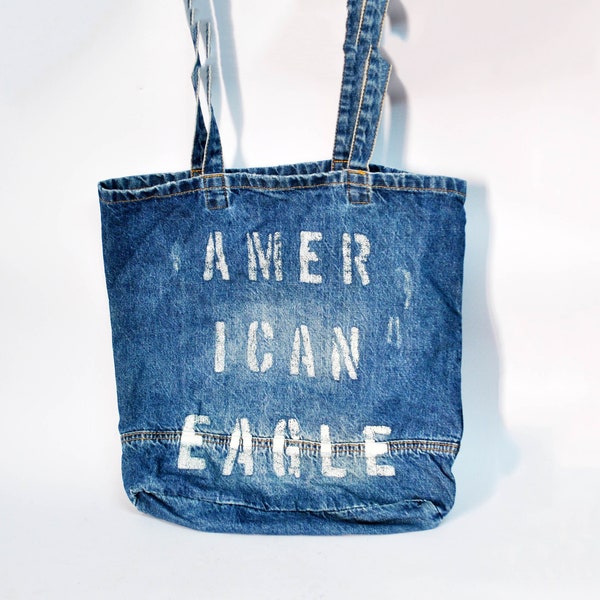 American Eagle tote bag hipster totebag unisex lona tote bags para mujer market bag jeans book bag retro 80s vintage blue white tote bag