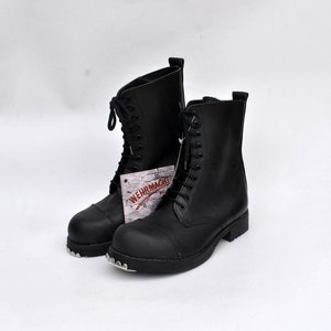 wehrmacht total black leather goth rock punk shoes leather boots womens size eu 39 uk 6 us 8 shoe casual hi tops chunky sneakers grunge