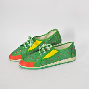 Floral canvas shoes 90s sneakers joggers grunge flat sneaker green old school casual tie womens size eu 38 uk 5 us 7 low tops summer shoes