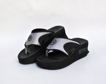 platform slippers Japanese summer black foam size eu 38 uk 5 us 7 comfort sandals platform slides 90s platform black flip flops platforms