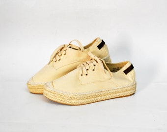 Alpargatas de lona beige – Zapatos con plataforma y suela de cuerda – Calzado vintage de verano – Zapatos minimalistas naturales