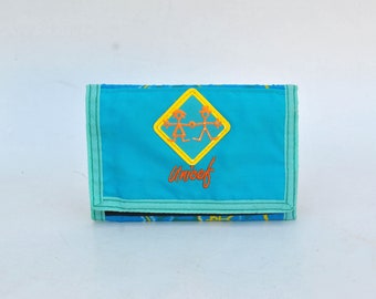 cartera vintage 90s unisex pequeño ID dinero titular Unicef impresión pop patrón cero bolsillo azul Velcro cartera plegable cartera retro nylon