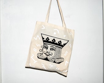 canvas bag ecru tote hipster pop funky prints shoulder tote bag pattern tote bag men card king of spades shopping bag gift for him her